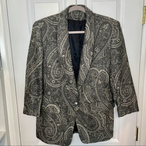 Vintage Paisley Wool Blend Grey Blazer Medium - Picture 1 of 5